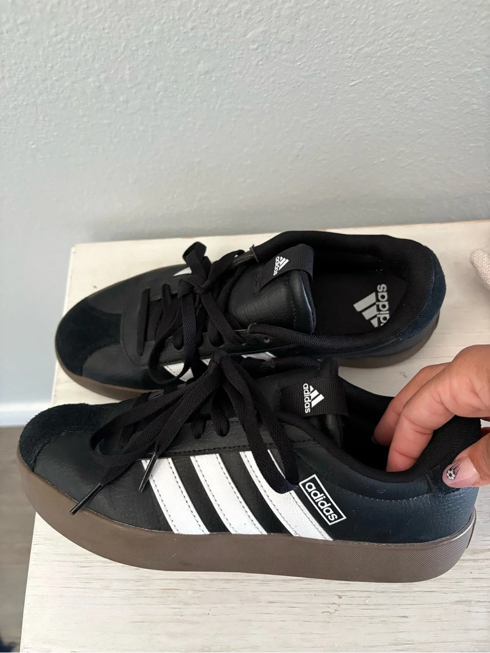 adidas Black & White Low-Top Sneakers with Gum Sole